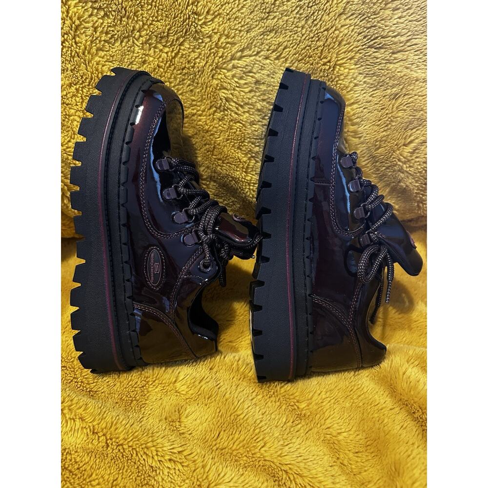 Skechers Jammers Burgundy Patent Leather Platform Sneakers Womens 8 Chunky NWOB - Picture 3 of 9